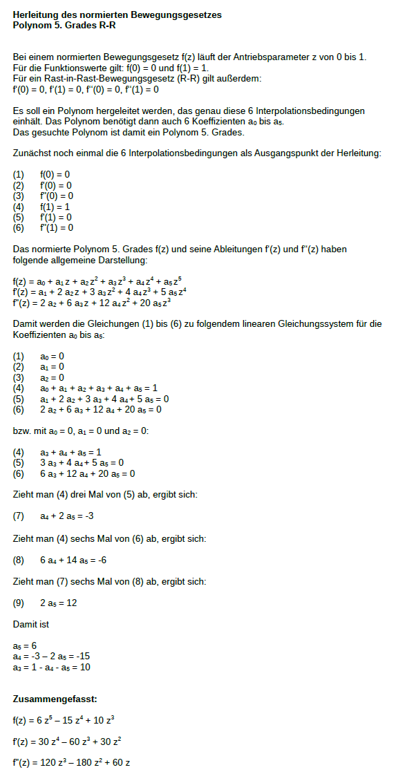 Herleitung des Polynoms 5. Grades bzw. Polynoms 5. Ordnung R-R, bzw. des 3-4-5-Polynoms