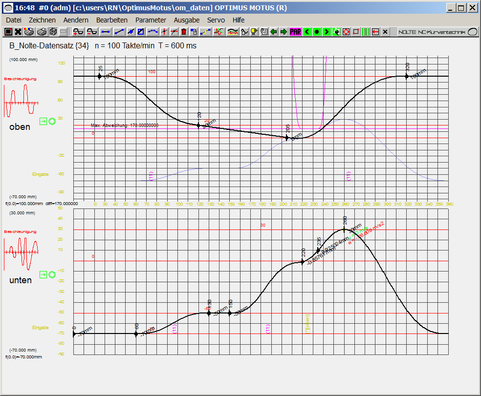 Bewegungsdesign mit einem grafischen Editor in der Software OPTIMUS MOTUS