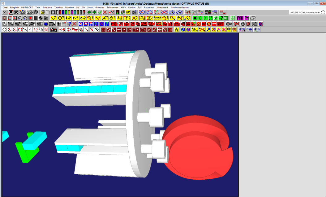 Grafische Oberfläche CAD-OPTIMUS MOTUS zur Simulation und dynamischen Optimierung komplexer Mechanismen mit Kurven, Servoantrieben und Kinematiken